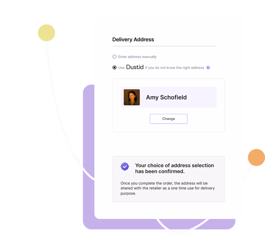 Dustid recipient selection at checkout, integrated into a retailer flow