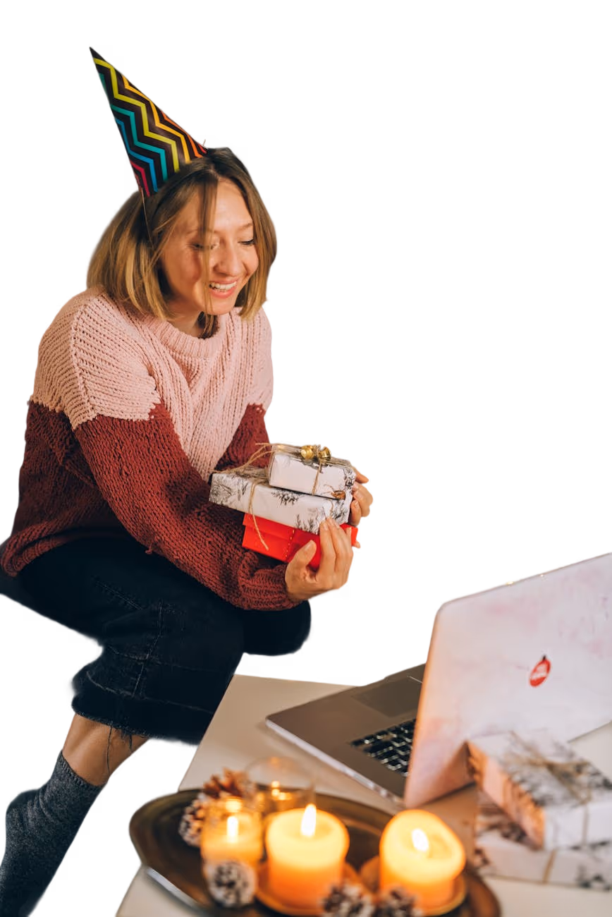 A friend opening a gift sent with Dustid
