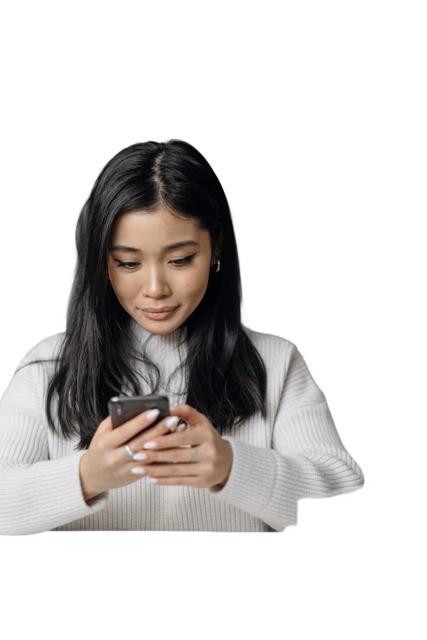 Woman using her Dustid address book on her phone
