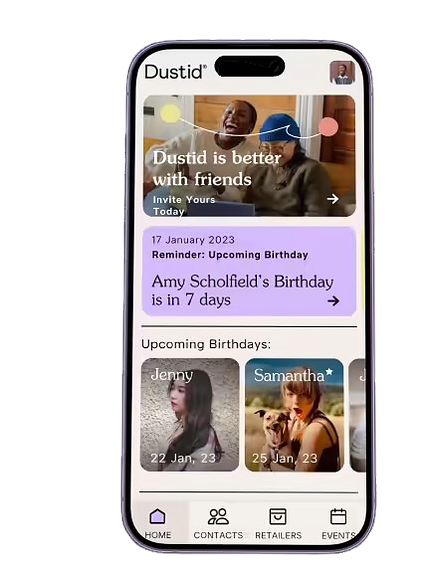 Phone showing the Dustid app